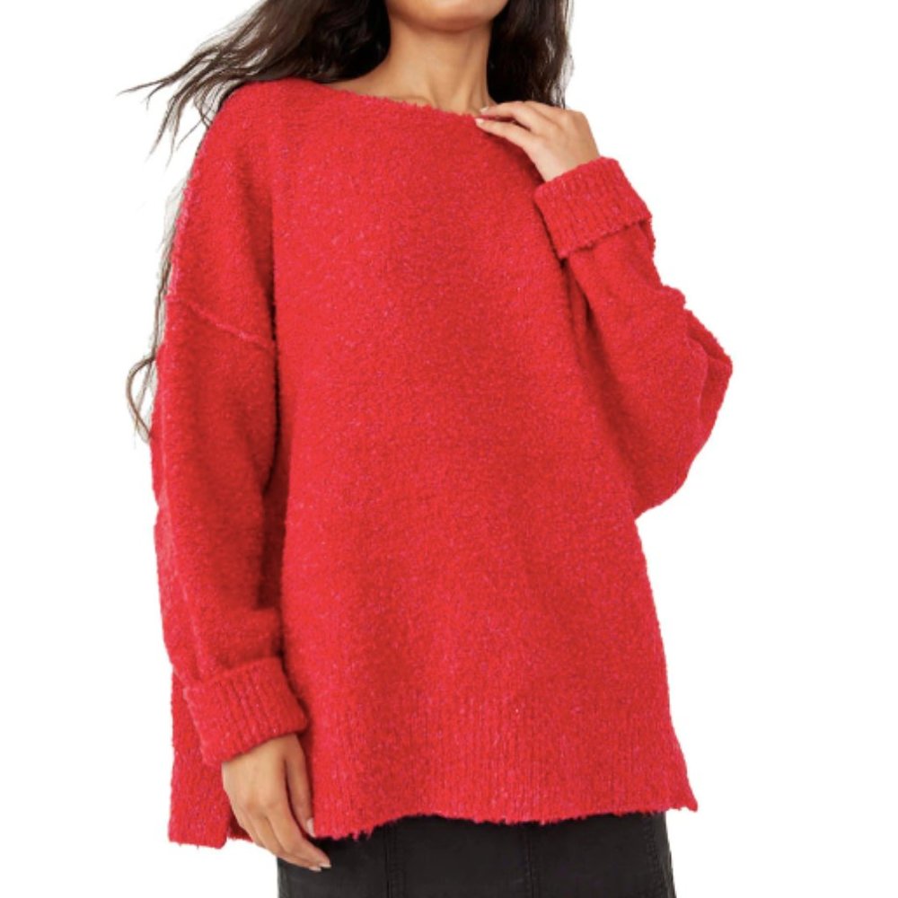 Free People Moira Slouchy Tunic In Cherry Fizz Combo (Red) Size Small